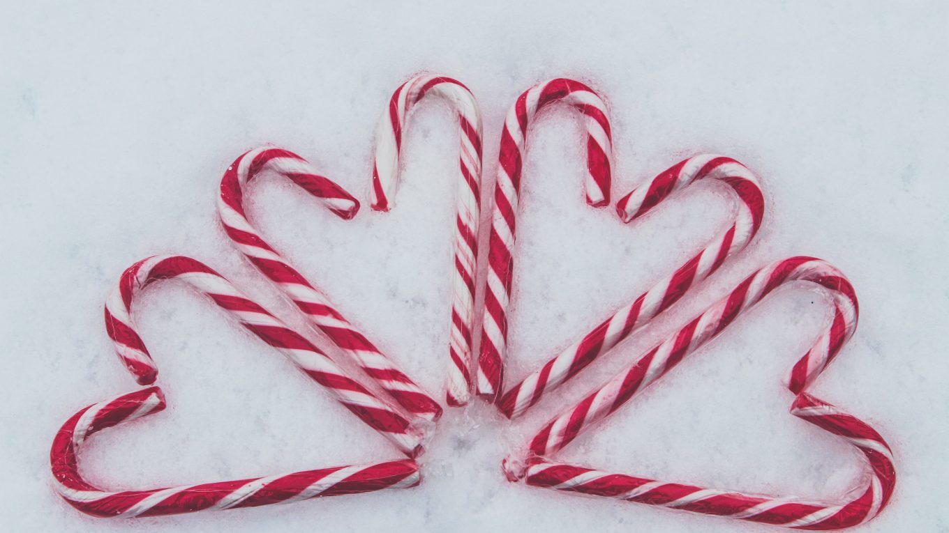 candy canes in a love heart shape