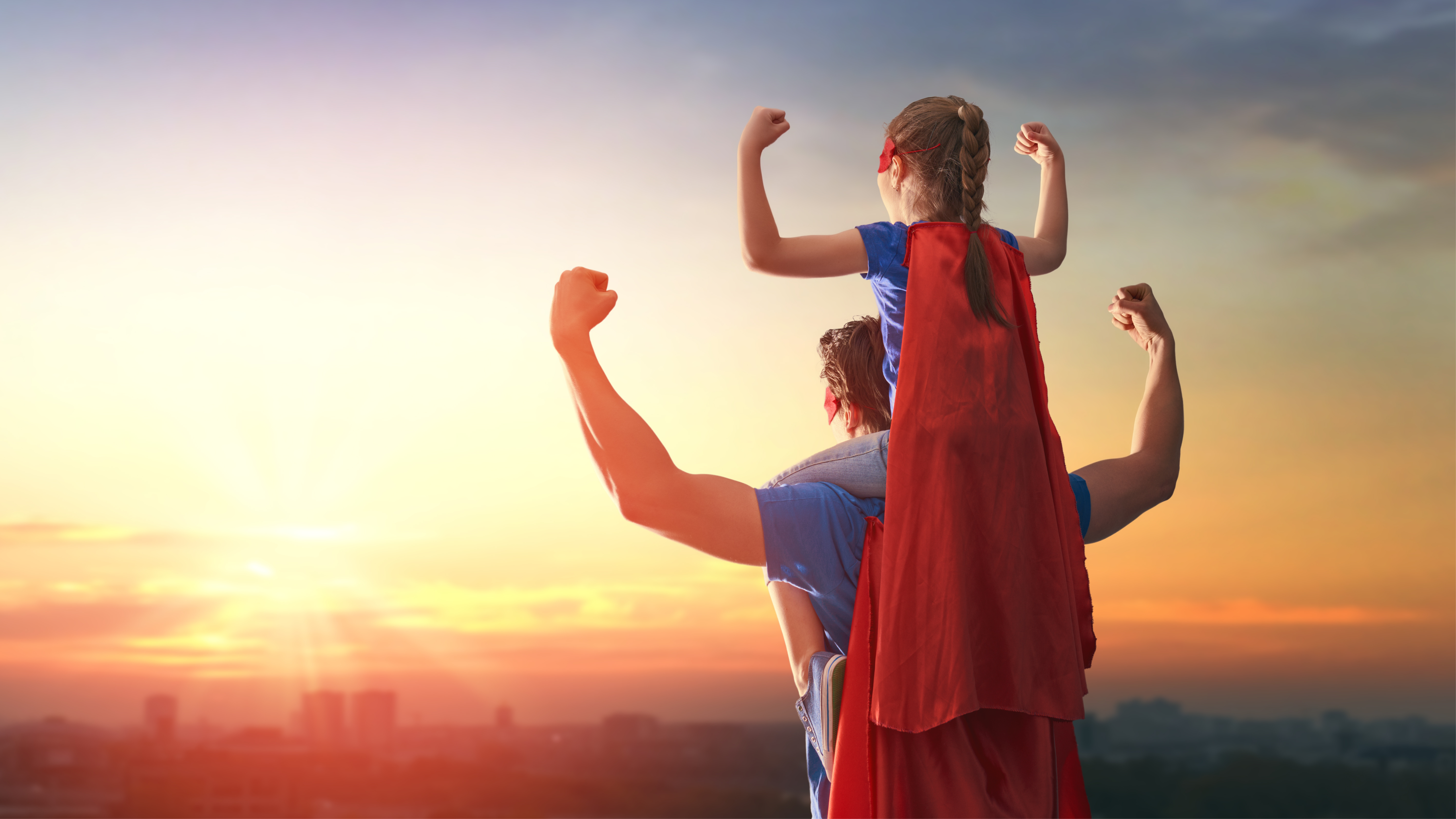 Fathers day image showcasing a superhero dad and his daughter