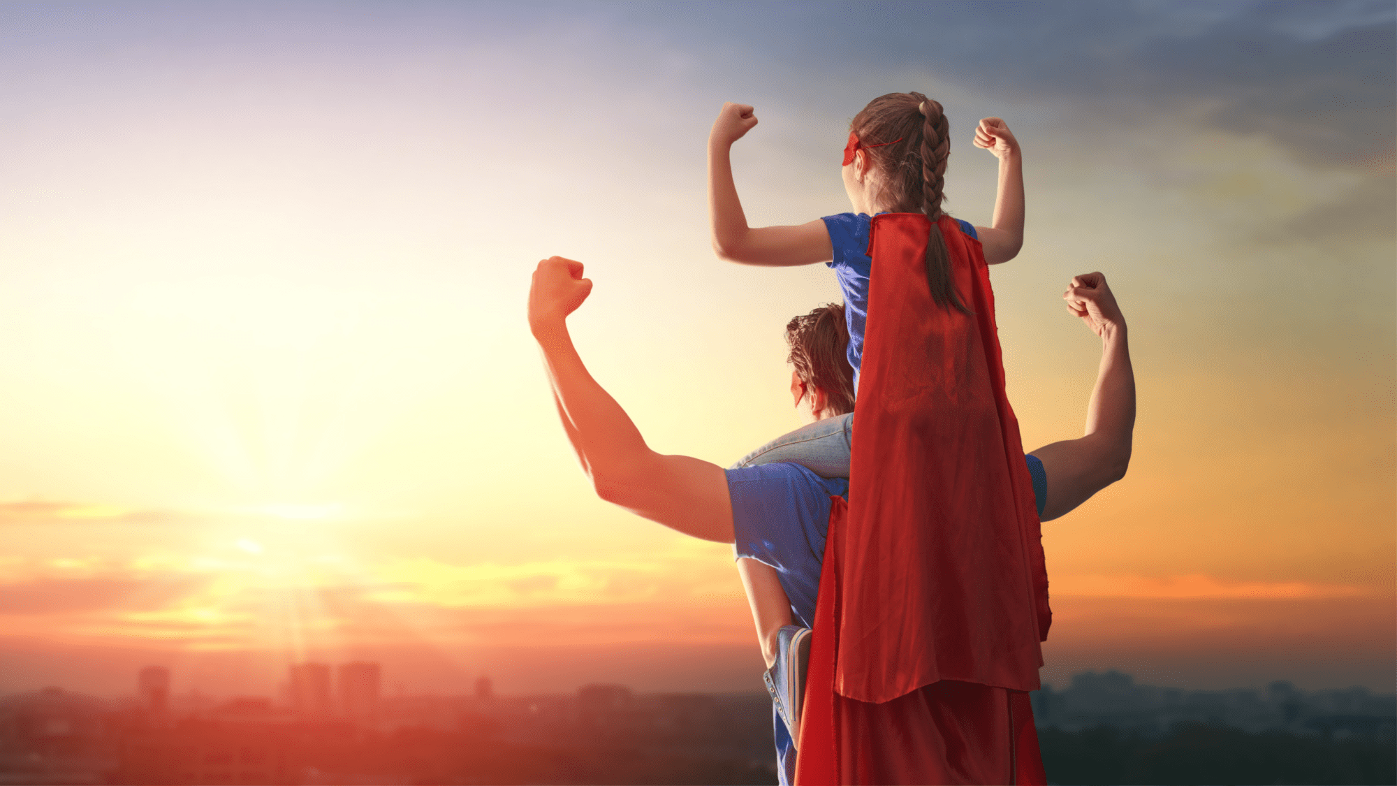 Fathers day image showcasing a superhero dad and his daughter