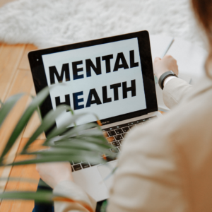 Mental health webinar on a laptop
